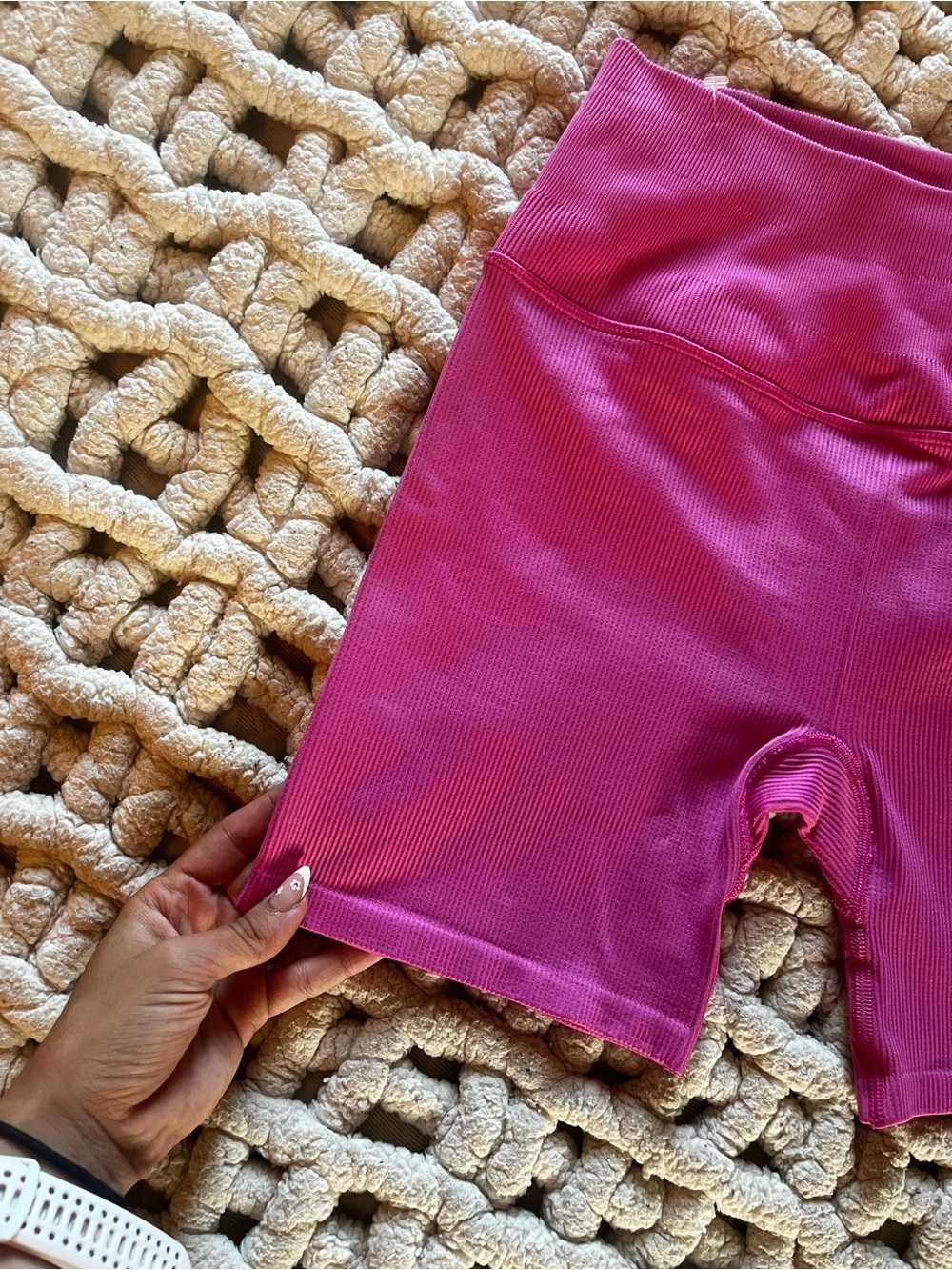 ALO Yoga High-Rise Bike Shorts in Hot Pink - Picture 4 of 7